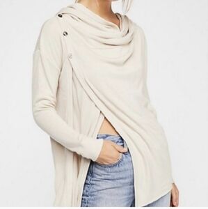 Free People Draped Button-Shoulder Tunic in Light Cream